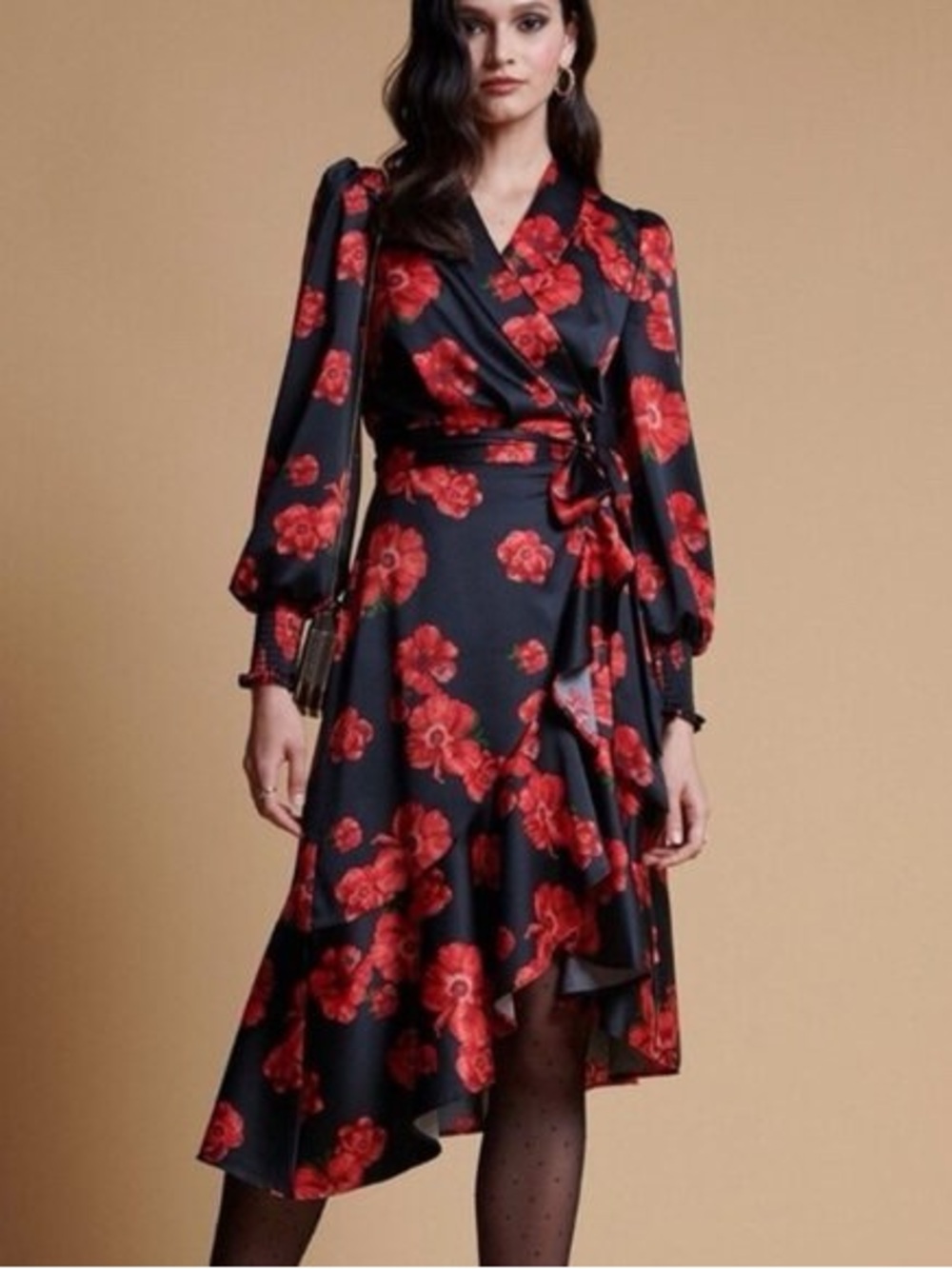 Rachel Parcell Satin Floral Wrap Dress